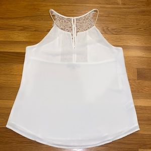 White spaghetti strap tank with lace back